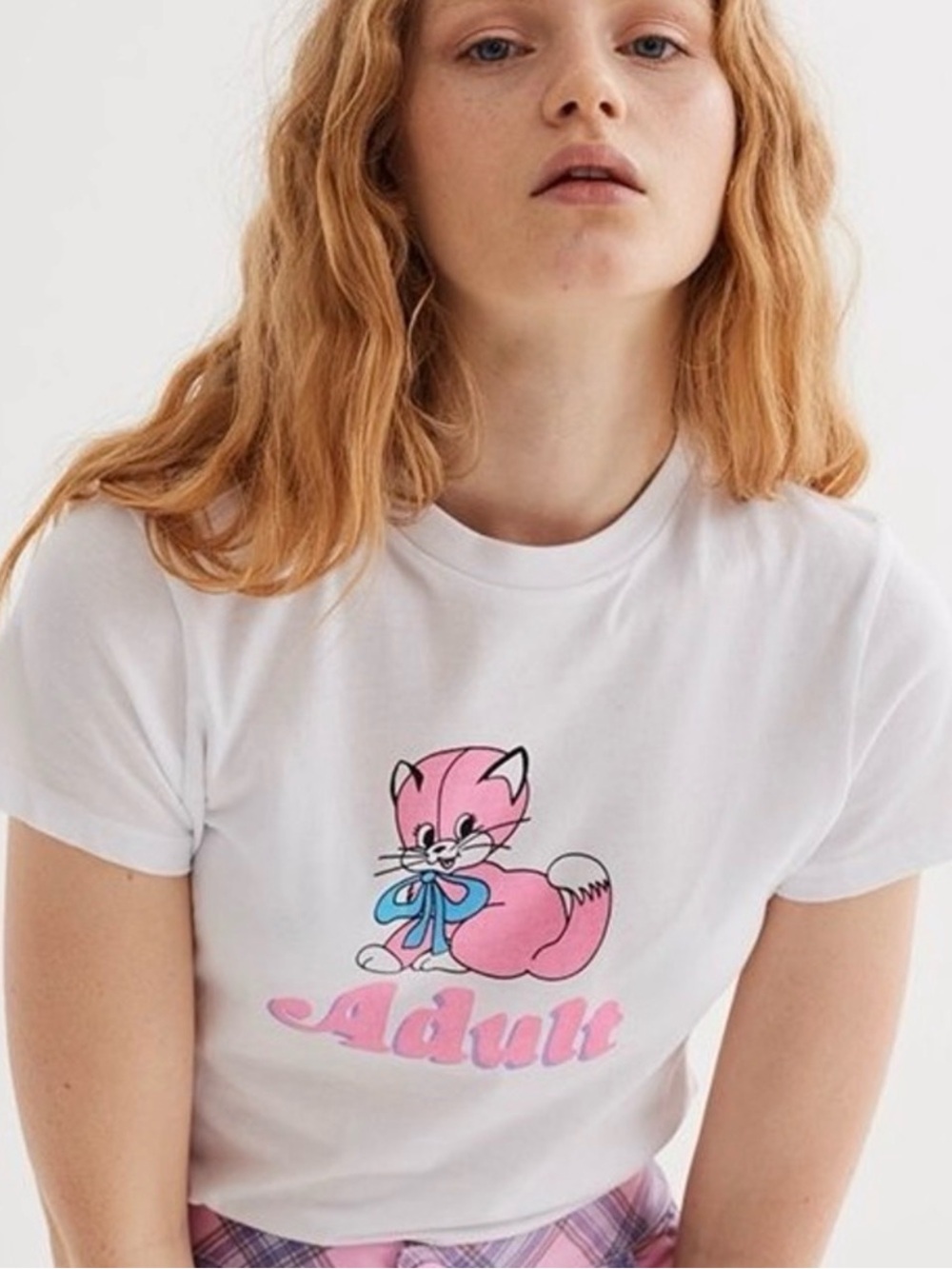 Lazy Oaf Pink Cat Adult Graphic Baby Tee Y2K Medium